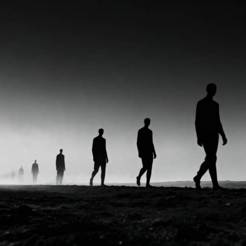 Shadowy Figures Walking on the Horizon