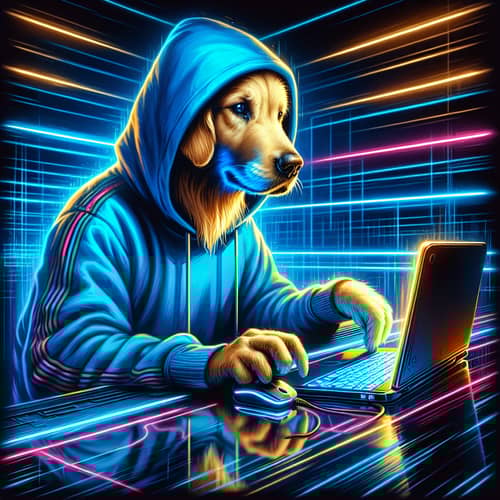 Futuristic Cyberpunk Golden Retriever Art | Neon-Lit Scene