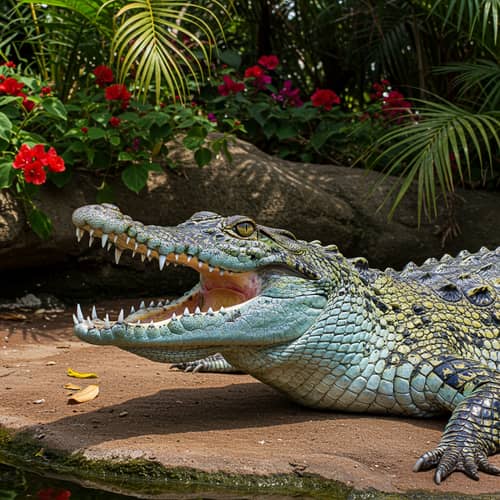 Colorful Crocodile with Mouth Open - Nature's Art