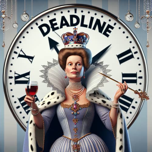 Queen of Deadlines with Wine | Deadline Humor Image