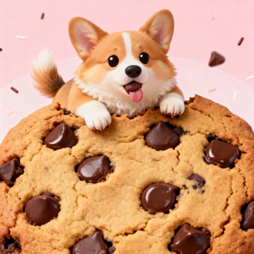 Kawaii Corgi on Chocolate Chip Cookie