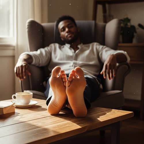 Damson Idris Barefoot on Table - Stunning Capture
