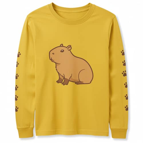 Yellow Long Sleeve Capybara Kids Shirt