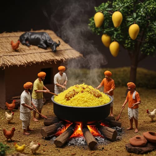 Miniature Indian Village Cooking Biryani Scene
