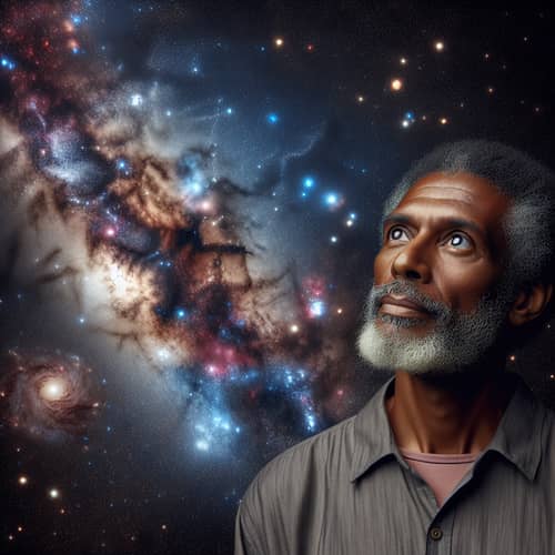 Middle-Aged African Man Stargazing | Cosmic Wonder Portrait