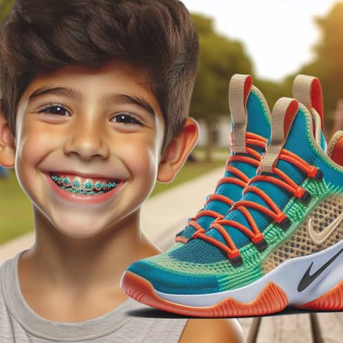 Cheerful Kid with Braces in Stylish Nike Sneakers