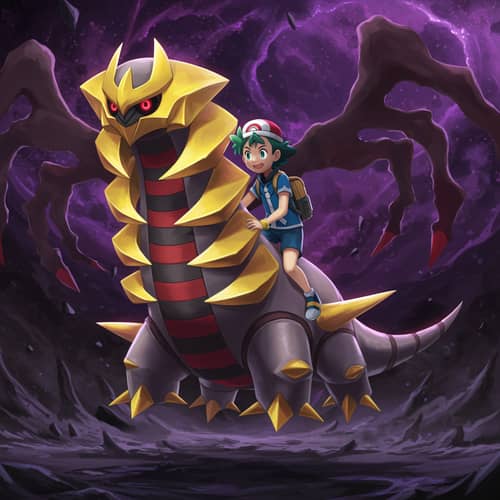 Hilbert from Pokemon Black and White with Giratina