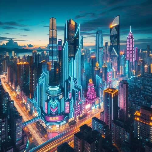 Futuristic Cyberpunk Cityscape at Dusk | Neon Lights & Skyscrapers