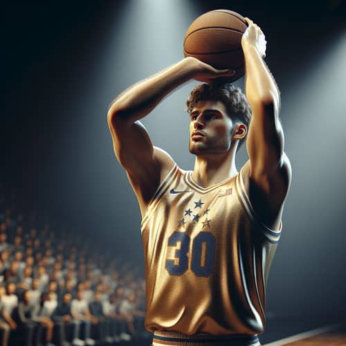 Intense Three-Point Shot in Basketball Game