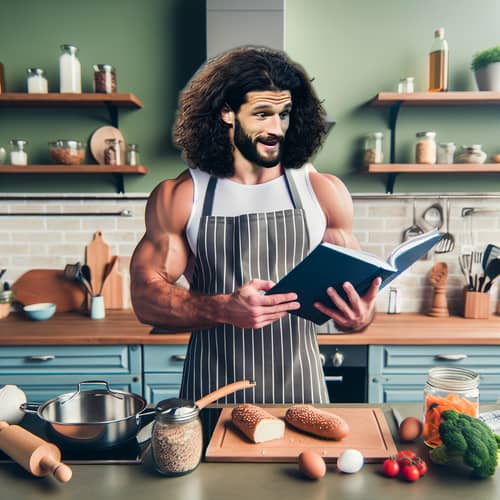 Professional Football Player Cooking in Modern Kitchen