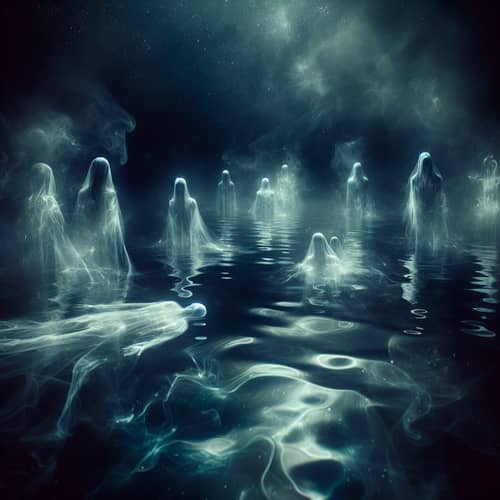 Ethereal Ghostly Figures Emerging from Depths