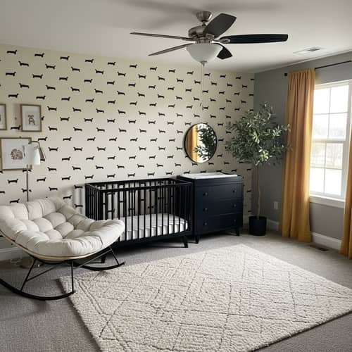 Modern Cosy Nursery Ideas with Black Crib