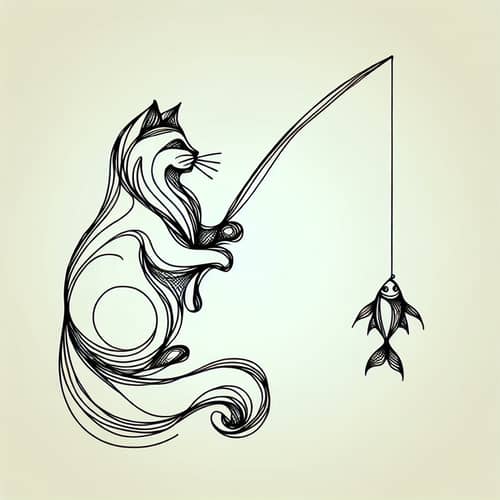Whimsical Cartoon Cat Line Drawing
