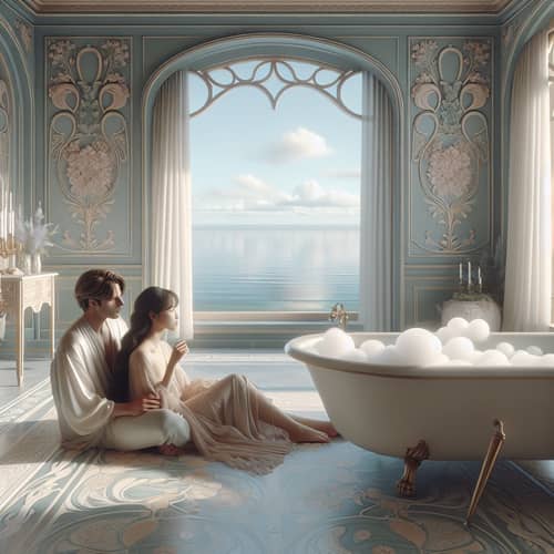 Luxurious Romantic Couple Relaxing in Seaside Room