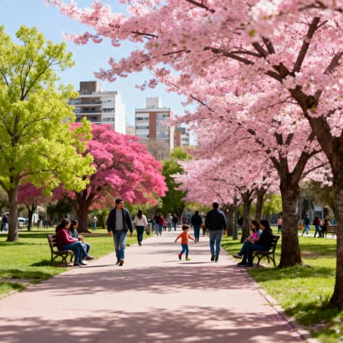 Springtime Urban Park in Córdoba, Argentina