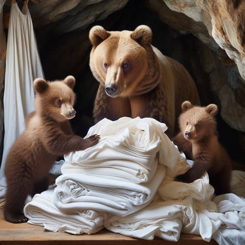 Brown Bear Mother & Cubs Folding Bed Sheets in Cozy Cave
