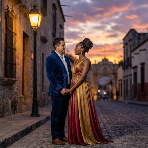 Romantic Sunset Engagement: A Stylish Couple Together Romantic Sunset Engagement: A Stylish Couple Together