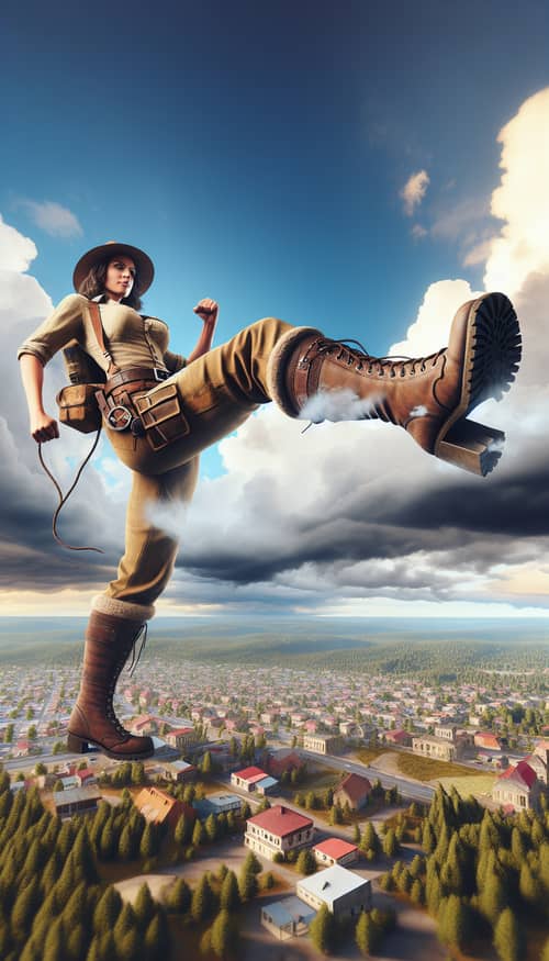 Gigantic Lara Croft Reaches Clouds | Spectacle in Cityscape