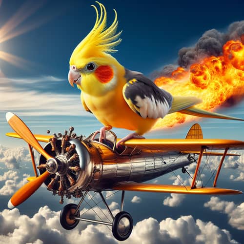 Cockatiel Riding an Airplane: A Fiery Adventure