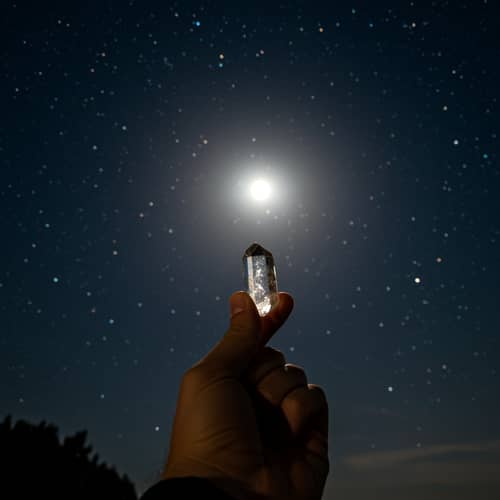 Night Sky Photo with Full Moon and Quartz Crystal