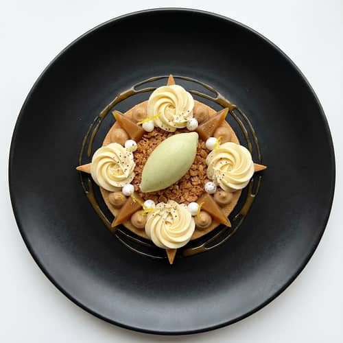 Elegant Pastry with Sorbet and Vanilla Ganache Elegant Pastry with Sorbet and Vanilla Ganache