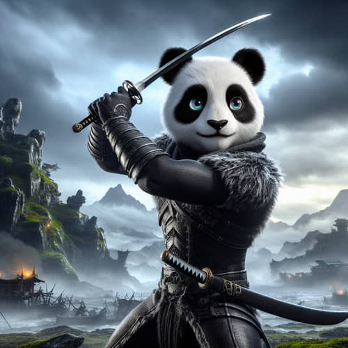 Panda Human Warrior Pose | Fantasy Art Image