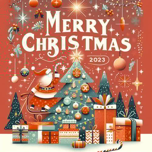 Festive Holiday Scene 2023: Merry Christmas with Santa, Tree, Gifts & Snowfall