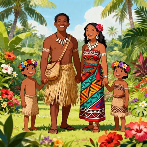 Happy Papua New Guinea Family Illustration Happy Papua New Guinea Family Illustration