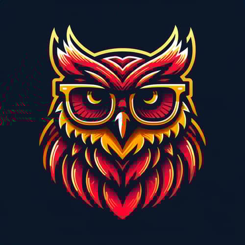 Sleek Owl Artwork in Red & Gold | Graphic Design Inspired
