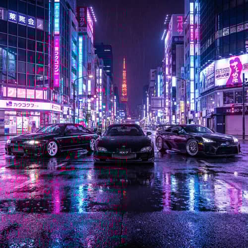 Nissan 400R & LFA in Futuristic Tokyo Night Scene Nissan 400R & LFA in Futuristic Tokyo Night Scene