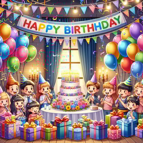 Colorful Birthday Celebration with Friends and Cake