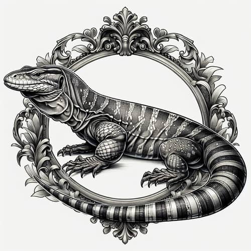 Elegant Savannah Monitor Lizard Tattoo Design | Grey Wash Technique