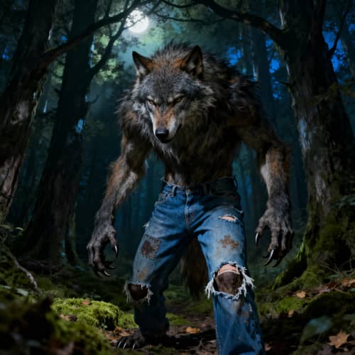 Werewolf in Ragged Jeans in a Forest Werewolf in Ragged Jeans in a Forest