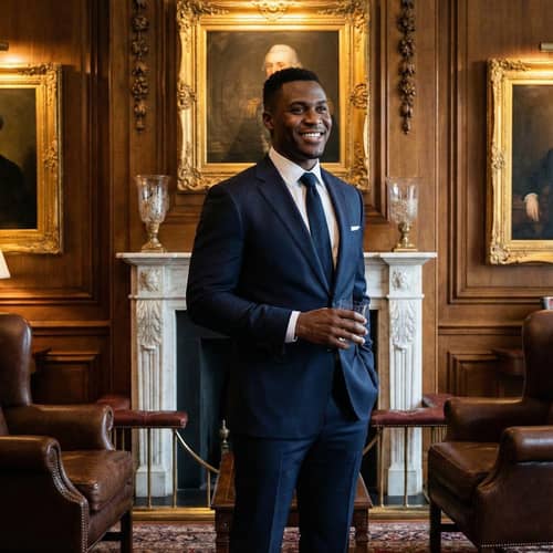 Stylish Black Man in Elegant Suit Interior Stylish Black Man in Elegant Suit Interior