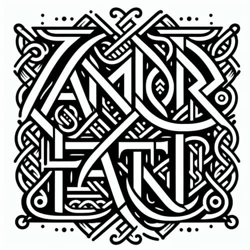 Intricate 'Amor Fati' Runic Tattoo Design
