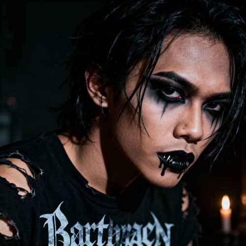 Filipino Man with Messy Black Metal Makeup