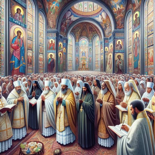 Ethiopian Orthodox Church Gathering with Diverse Churchgoers