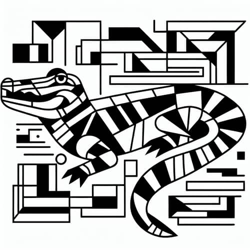 Cubist Black Alligator Coloring Page