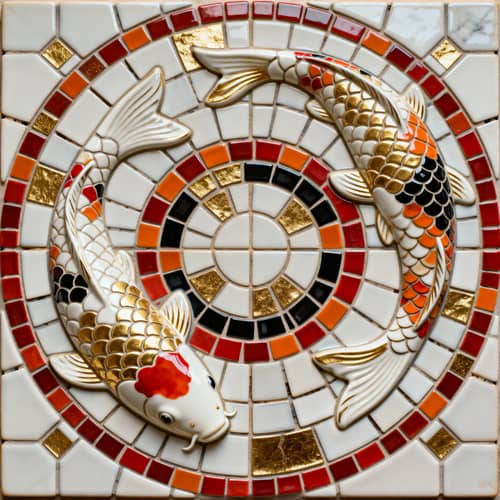 Stunning Koi Carp Ceramic Tile - Mosaic Design Stunning Koi Carp Ceramic Tile - Mosaic Design