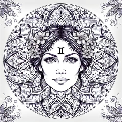 Gemini Zodiac Mandala Art with Woman's Face