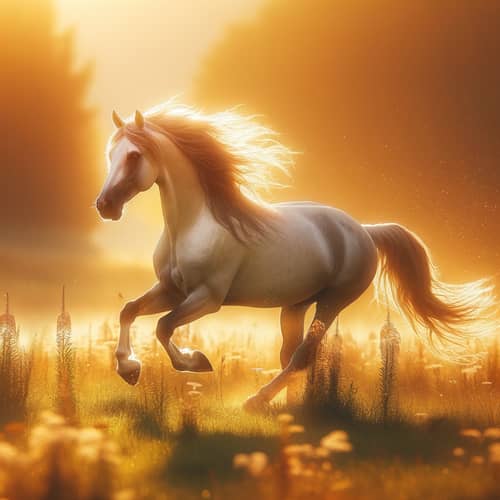 Graceful Horse Galloping in Sunlit Meadow | Equine Beauty