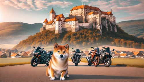 Beautiful Shiba Inu Dog with Slovakian Landscape and Castle