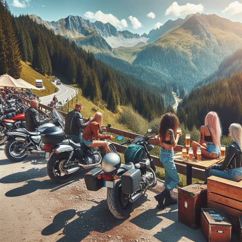 European Motorcyclists Enjoying Sunshine on Mountain Roads