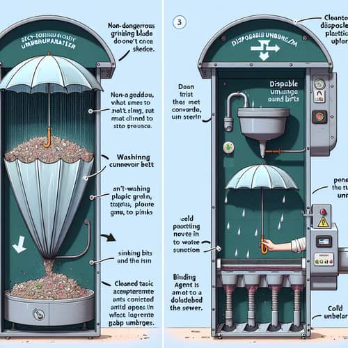 Eco-Friendly Umbrella Dispenser: Self-Cleaning, Trash Grinding & Molded Umbrellas
