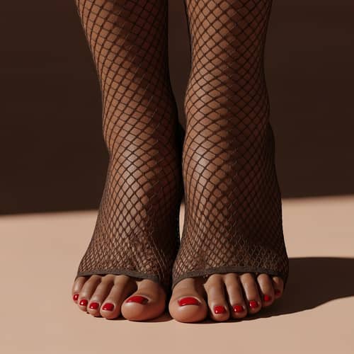 Elegant Brown Model Feet with Red Nail Polish