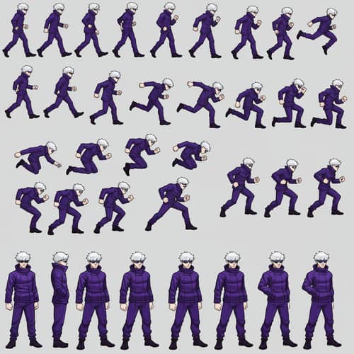 Satoru Gojo Sprite Sheet: Walking & Jumping Poses