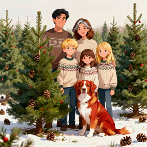 Cartoon Family by Christmas Tree Plantation