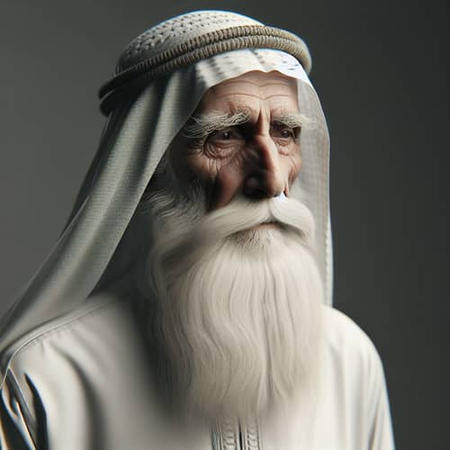 Arab Elderly Man with White Beard and Traditional Attire
