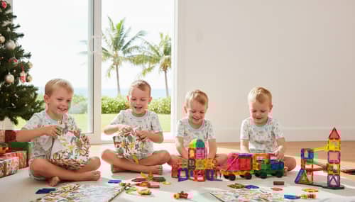 Joyful Christmas Morning with Kids Unwrapping Gifts