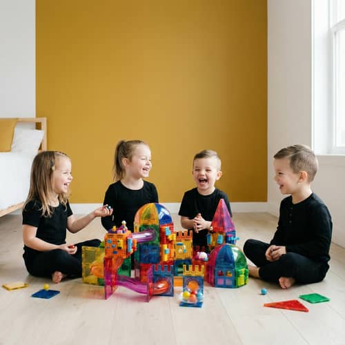 Kids Playing in Modern Bedroom with Yellow Wallpaper